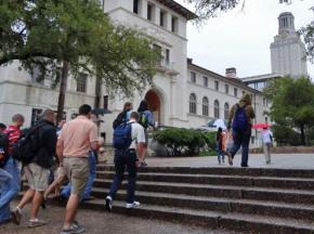 Students return to the UT Austin campus after an evacuation