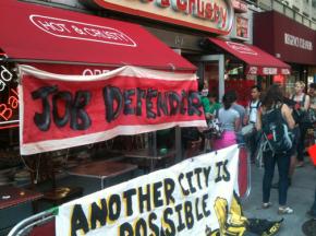 Supporters of workers at Hot &amp; Crusty defend an occupation against union-busting