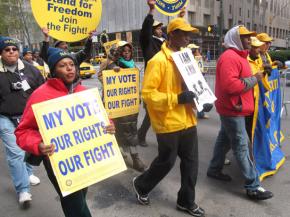Protesters march against "Voter ID" laws that will impact Black, poor, young and student voters