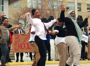 Philadelphia high school students dressed as zombies hold a flashmob protest against closures