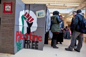Students at another university get information out to their peers during Israeli Apartheid Week