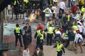 First responders tend to the injured following the Boston Marathon bombings
