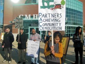 Poindexter supporters and activists protest outside Columbus Metropolitan Housing Authority