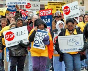 Labor activists marching in Oklahoma to say "ALEC is not OK"