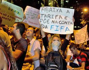 Protesters pack the streets of Rio de Janeiro to protest the upcoming World Cup
