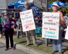 Palestine solidarity activists protest Ben &amp; Jerry's during a free cone giveaway day