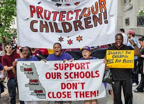 Students and parents on the march against school closures in Chicago