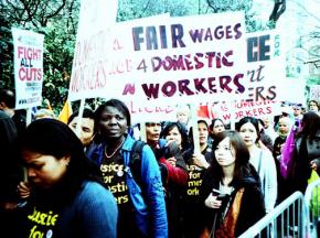 Domestic workers marching for fair wages and against painful budget cuts