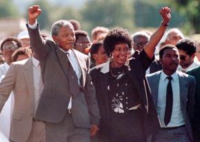 Nelson Mandela walks out of prison