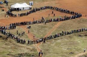 Black South Africans lined up to vote in 1994 during the first election they could participate in