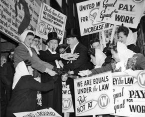 UE members demand equal pay for women during a 1946 strike against Westinghouse in Pittsburgh