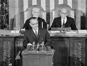 Lyndon Johnson giving the State of the Union address in which he announced the War on Poverty