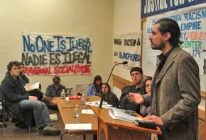 Author and activist Arun Kundnani speaks at a forum at UMass Amherst