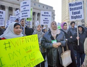 Activists protest the NYPD's surveillance program directed against Muslims