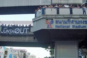 Protesters in Bangkok oppose the coup