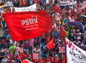 Activists from the PSUV rally in Caracas