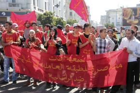 A union demonstration in Casablanca where February 20th Movement activists were targeted by authorities
