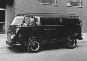 Teamster driver at the wheel of a UPS van in 1970