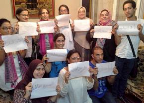 Mahienour el-Masry (fourth from left in the back row) has been released from prison and resumed organizing