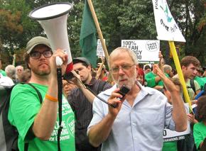 Green Party candidate for governor of New York Howie Hawkins speaks at a protest