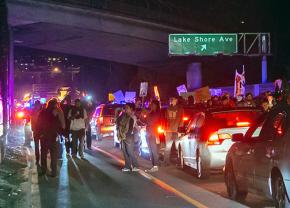 Demonstrators in Oakland marked onto one of the Bay Area highways to blockade it