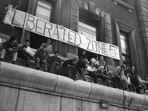 Columbia University students occupy a campus building during the 1968 strike
