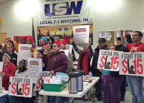 Fight for 15 activists bring solidarity to the USW union hall in Whiting, Indiana
