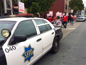 Police are called to a National Union of Healthcare Workers picket at the San Francisco Nursing Center