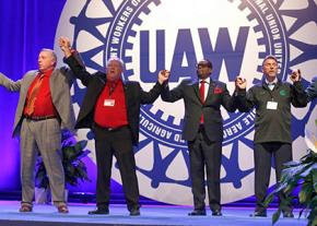 On stage at the UAW's 2015 bargaining convention