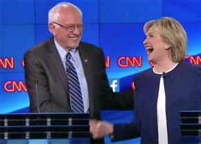 Bernie Sanders and Hillary Clinton at the Democratic Party debate