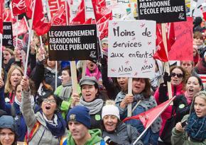 Public-sector workers rally during the general strike in Quebec