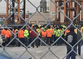 Longshore workers in a job action at the Port of New York and New Jersey