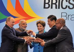 At the 2014 BRICS summit in Brazil: left to right, Russian President Vladimir Putin, Indian Prime Minister Narendra Modi, Brazilian President Dilma Rousseff, Chinese President Xi Jinping and South African President Jacob Zuma