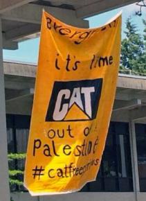 A BDS banner flies on campus at Evergreen State College