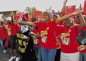 Members of NUMSA in the streets during a strike for a wage increase