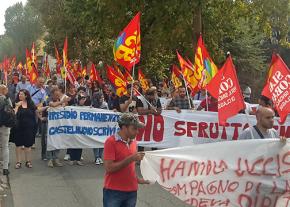 Thousands of Italian workers descended on Piacenza to protest a killing on the picket line