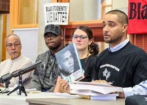 Garfield High School teacher Jesse Hagopian (right) speaks about anti-racism in school curricula