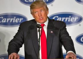 Donald Trump addresses reporters at a Carrier plant in Indianapolis