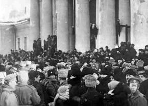 Delegates to the Petrograd soviet gather at the Tauride Palace during the February Revolution