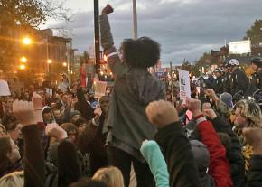 Students at Ohio State University march against racism following Trump's election