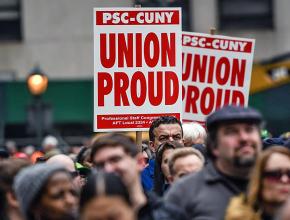 Union activists attend the Working People's Day of Action in New York City
