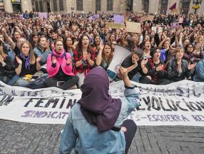 Protesters take to the streets of Barcelona during the International Women's Strike