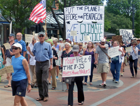Activists march against the basing of F-35 warplanes in Vermont