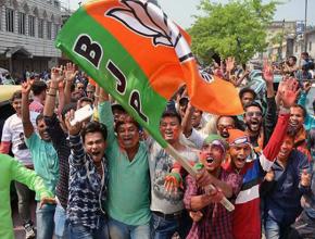 Supporters of the right-wing Bharatiya Janata Party celebrate an election win