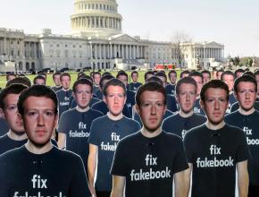 A protest in front of the Capitol when Facebook CEO Mark Zuckerberg testified to Congress