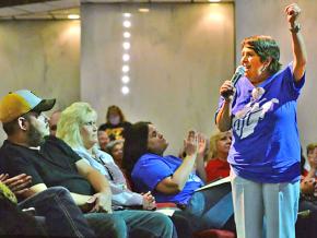 West Virginia teachers speak out at a public hearing in Charleston, West Virginia