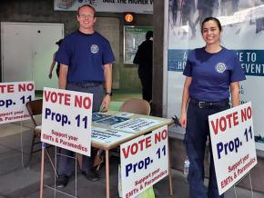 EMTs and paramedics campaign against Proposition 11 in California