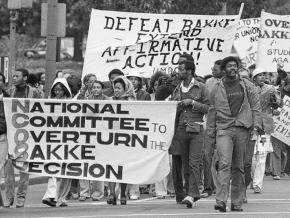 Protesters march in defense of affirmative action after the Bakke ruling in 1978