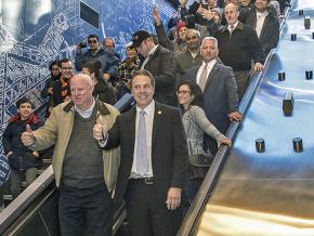 Gov. Andrew Cuomo (foreground) pays a visit to the New York City subway