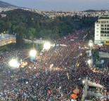 Huge numbers of people jammed Syntagma Square to celebrate the "no" vote Huge numbers of people jammed Syntagma Square to celebrate the "no" vote